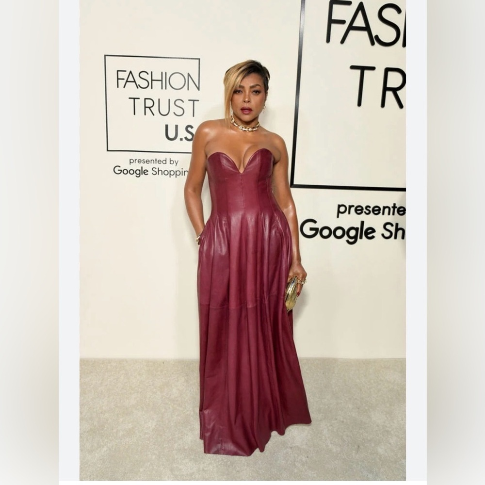 SIMKHAI Carrington Bustier Lambskin Gown In Cranberry ASO Taraji Size XS RUNWAY. - Picture 12 of 12